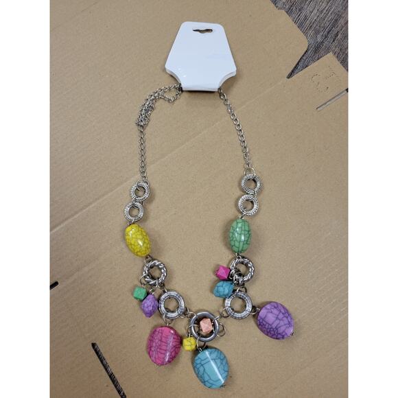Unbranded Jewelry - 1980s 1990s Chunky Charm Purple Pink Yellow Green Blue Necklace Vintage Silver